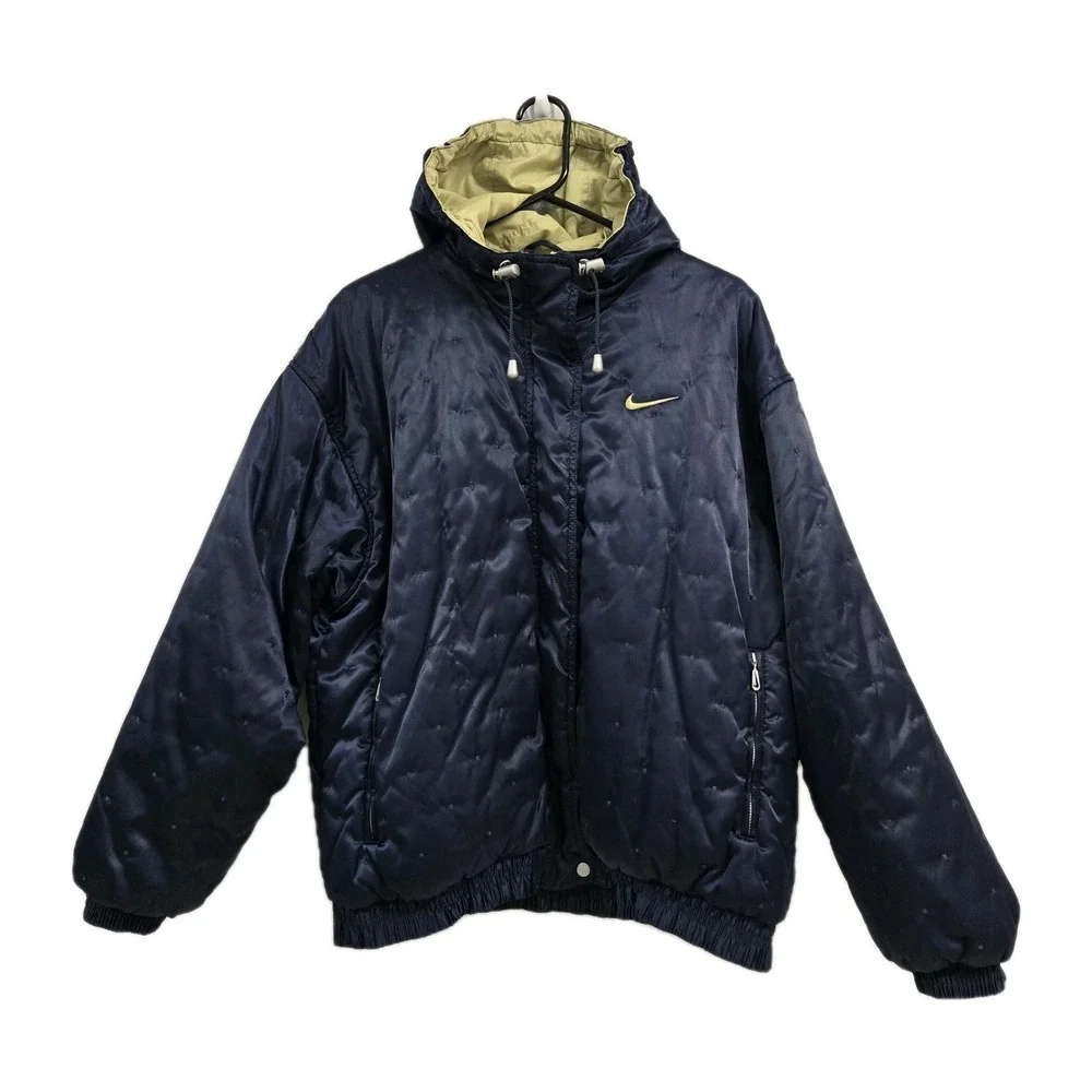 Nike Vtg 90s‎ Quilted Puffer Jacket Big Logo Blue Womens Large Streetwear Rare